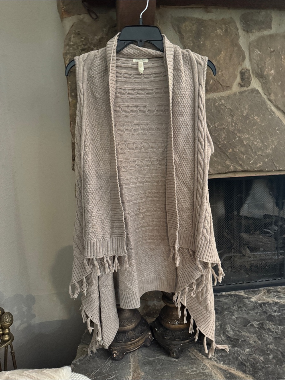 Matilda Jane Beige Knit Fringe Draped Cardigan Vest